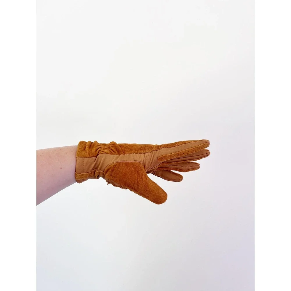 Isotoner‎ Gloves Mustard Yellow Vintage 70s Leather Suede Driving Gloves Size L